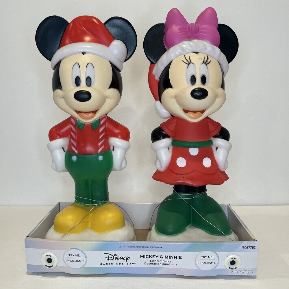 Disney Minnie Mickey Mouse Blow Mold Lighted Yard Decor Christmas 15 Inch New